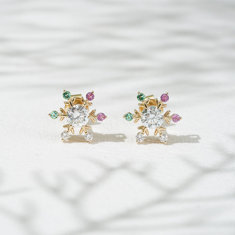 Snowflake Lab Diamond Stud Earrings, view 6