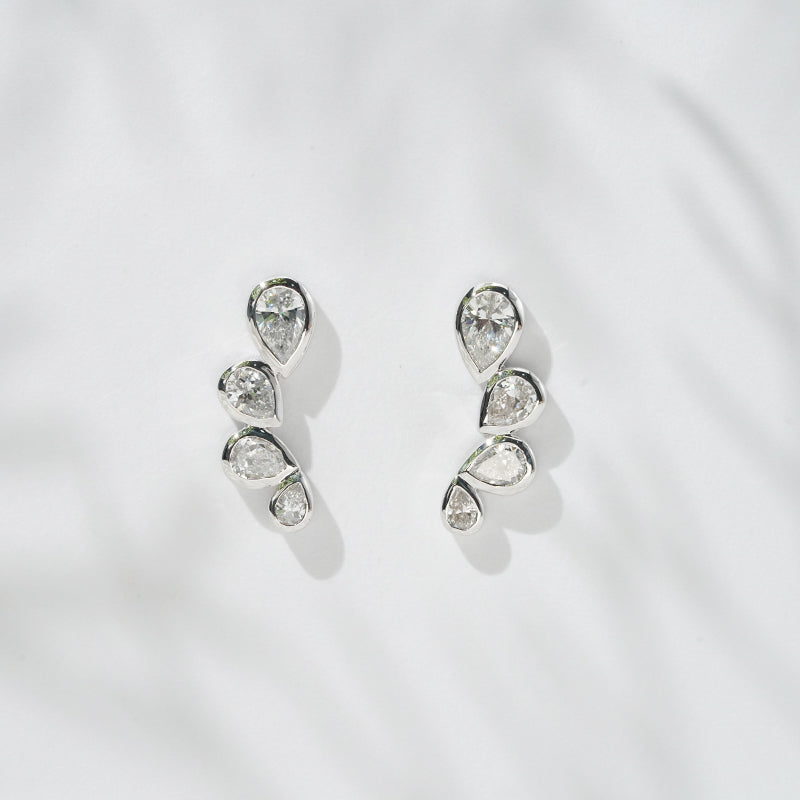 1.30ctw Lab-Diamond Four-Stone Pear Earrings in 18K Solid White Gold