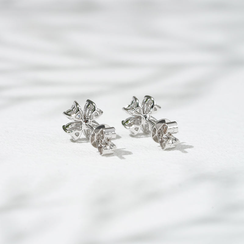 Lab-Diamond Heart cut Flower Earrings in 18K Solid White Gold