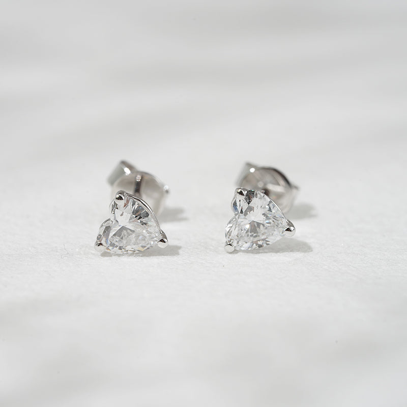 Three-Prong Heart Lab Diamond Stud Earrings, view 6