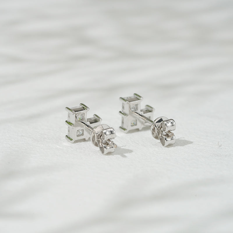 1.00ct Lab-Diamond Princess Cut Heart Earrings in 18K Solid White Gold