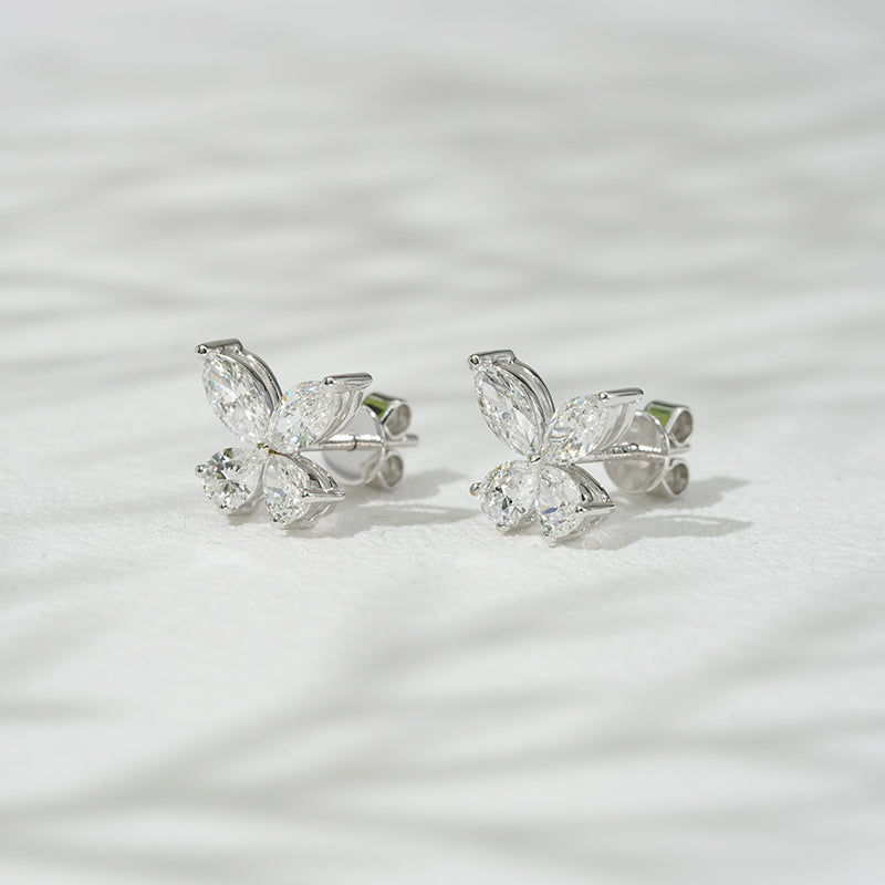 Lab-Diamond Marquise/Pear Cut Butterfly Earrings in 18K Solid White Gold