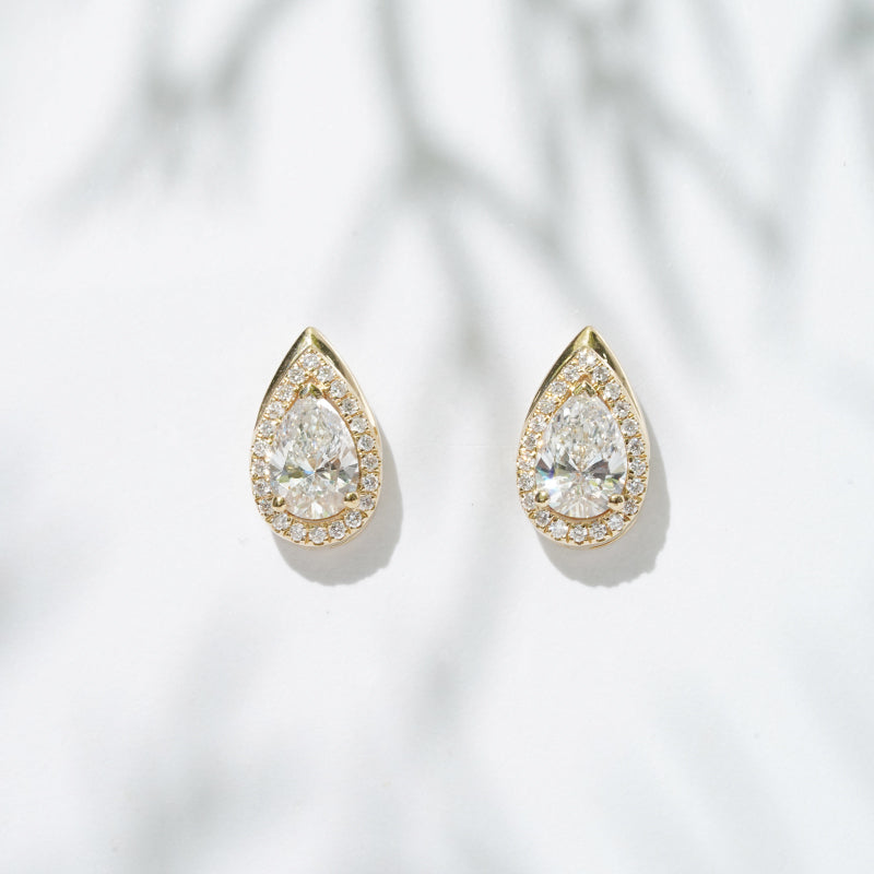 Pear Lab Diamond Halo Stud Earrings, view 5