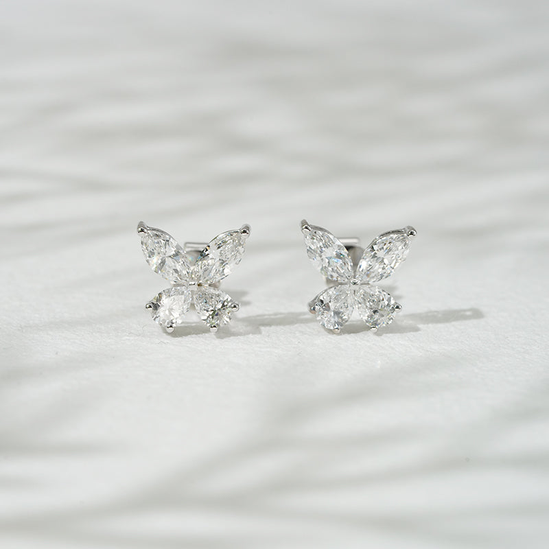 Lab-Diamond Marquise/Pear Cut Butterfly Earrings in 18K Solid White Gold