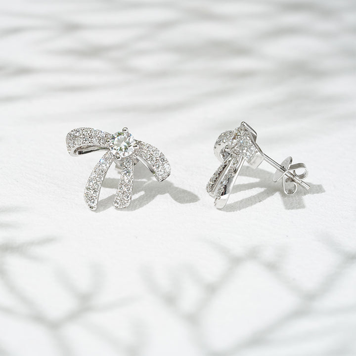Lab-Diamond Ribbon Earrings in 18K Solid White Gold