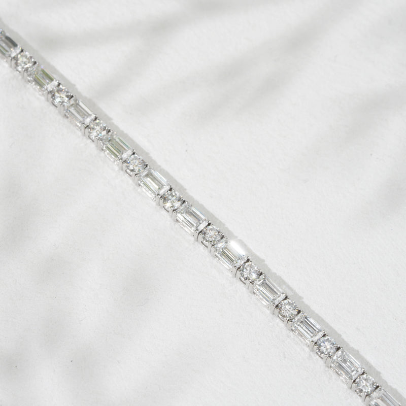 3mm, 9ct Round/Emerald Cut Diamond Tennis Bracelet in 18K Solid White Gold