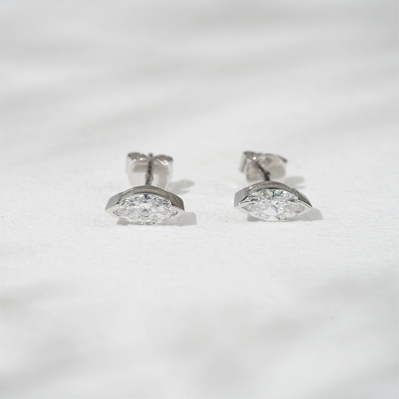 Half-Bezel Marquise Lab Diamond Stud Earrings, view 6