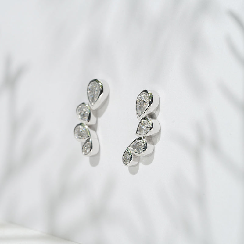 1.30ctw Lab-Diamond Four-Stone Pear Earrings in 18K Solid White Gold