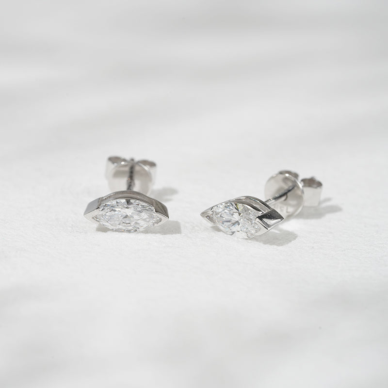 Half-Bezel Marquise Lab Diamond Stud Earrings, view 5