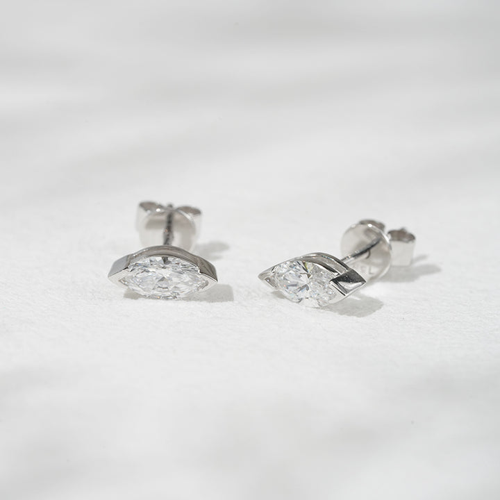 0.65ct Lab-Diamond Marquise cut Stud Earrings in 18K Solid White/Yellow Gold