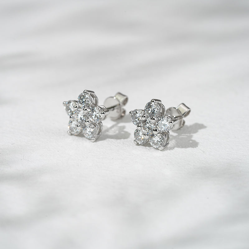Lab Diamond Flower Cluster Earrings, view 7