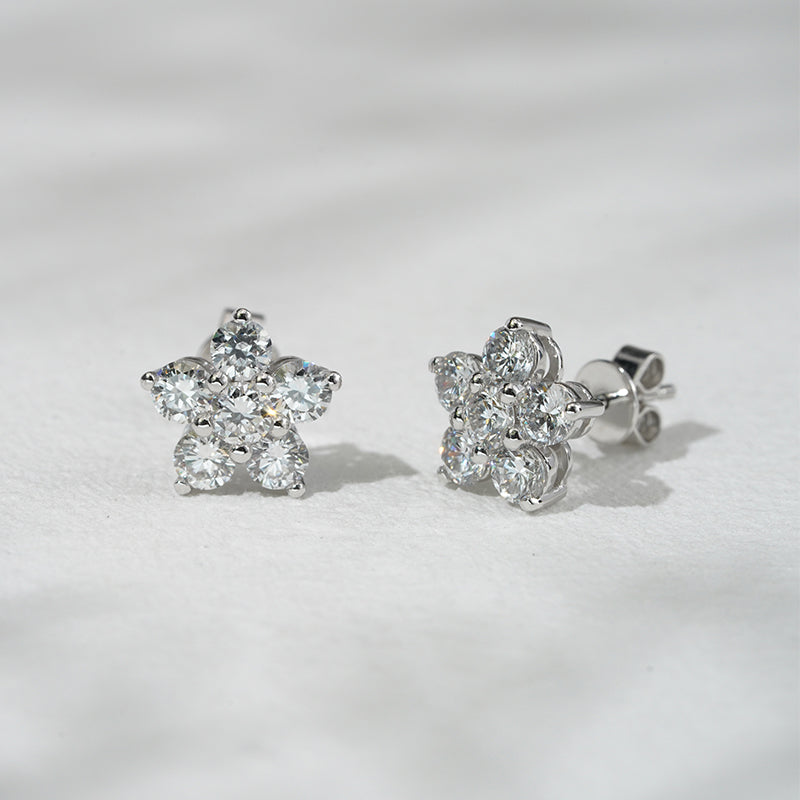 Lab Diamond Flower Cluster Earrings, view 5