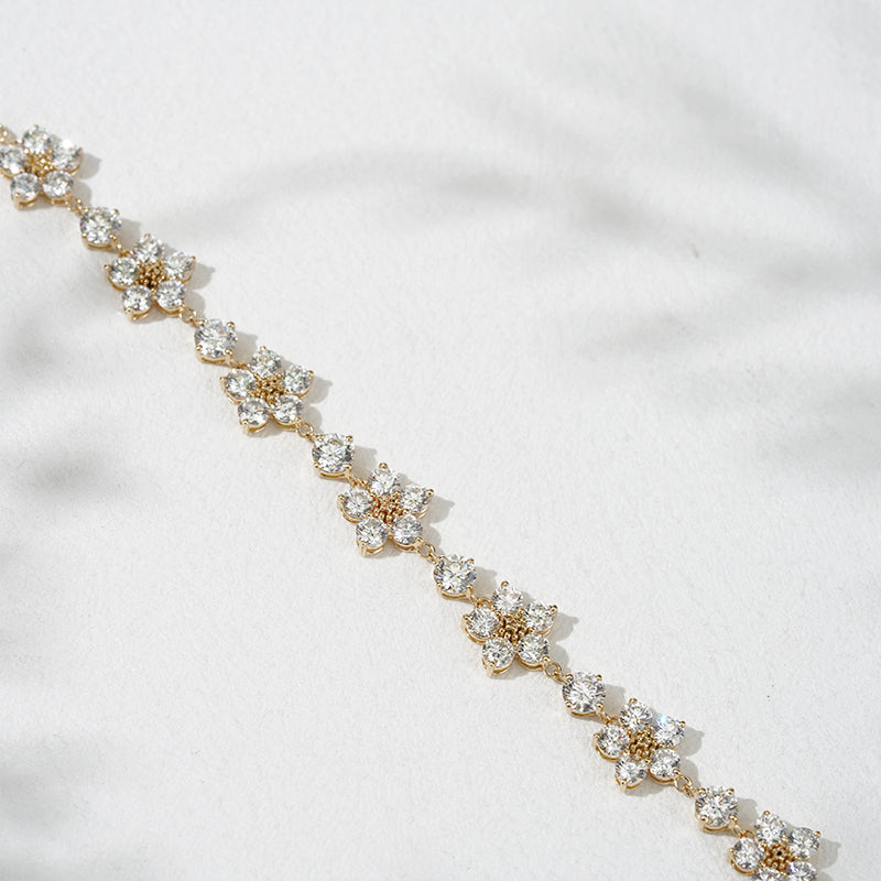 6ct Diamond Flower Bracelet in 18K Solid White/Yellow Gold