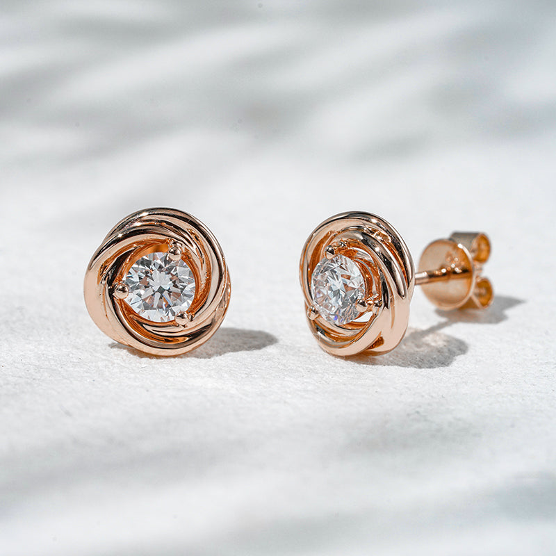 Gold-Framed Round Lab Diamond Stud Earrings, view 5