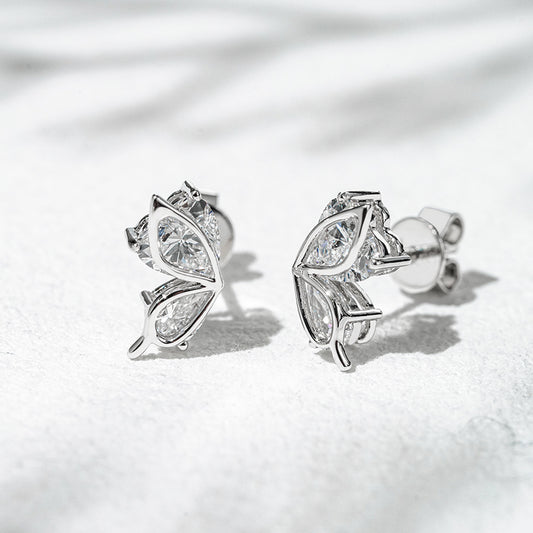 1.20ct Lab-Diamond Half-Butterfly Wing Earrings in 18K Solid White Gold