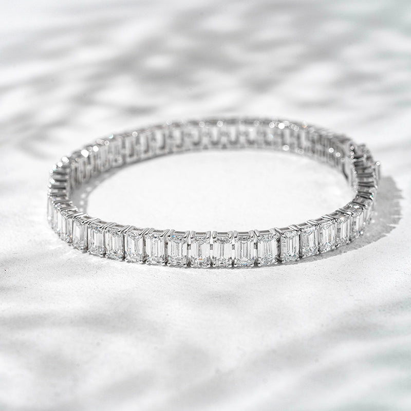 Emerald-Cut Lab Diamond Tennis Bracelet, view 4