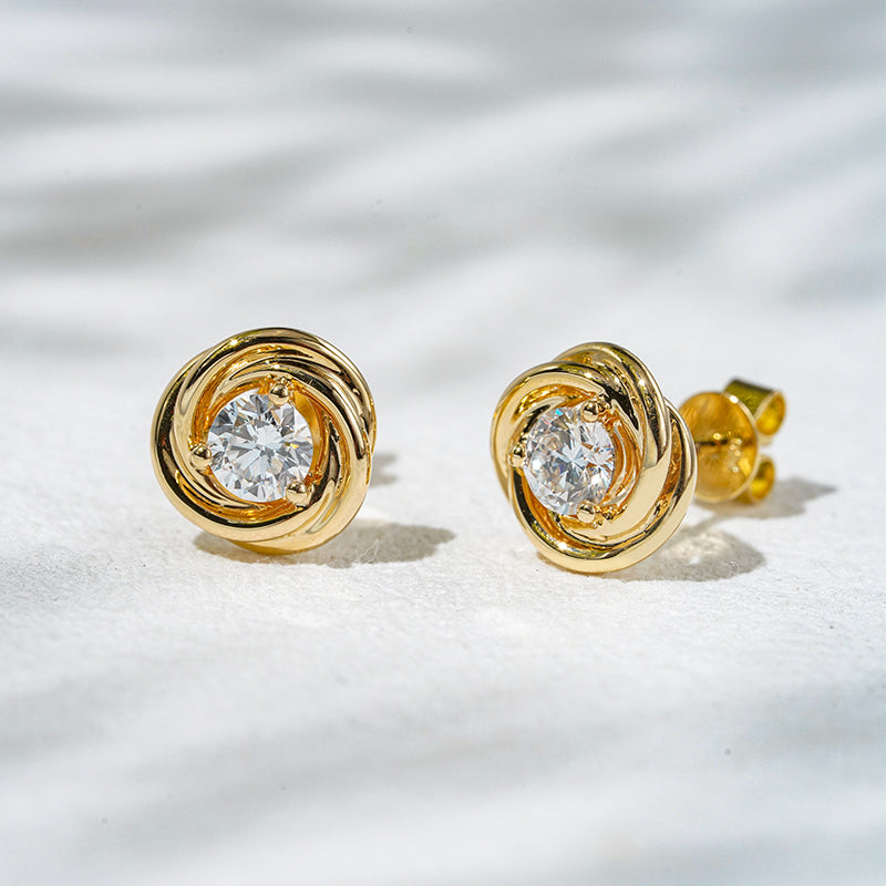 Gold-Framed Round Lab Diamond Stud Earrings, view 9