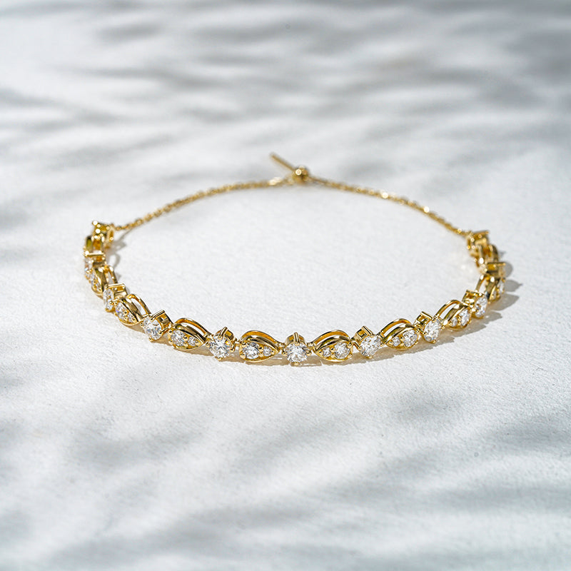 3.1mm, 4ct Round Cut Diamond Half-Tennis Bracelet in 18K Solid Yellow Gold