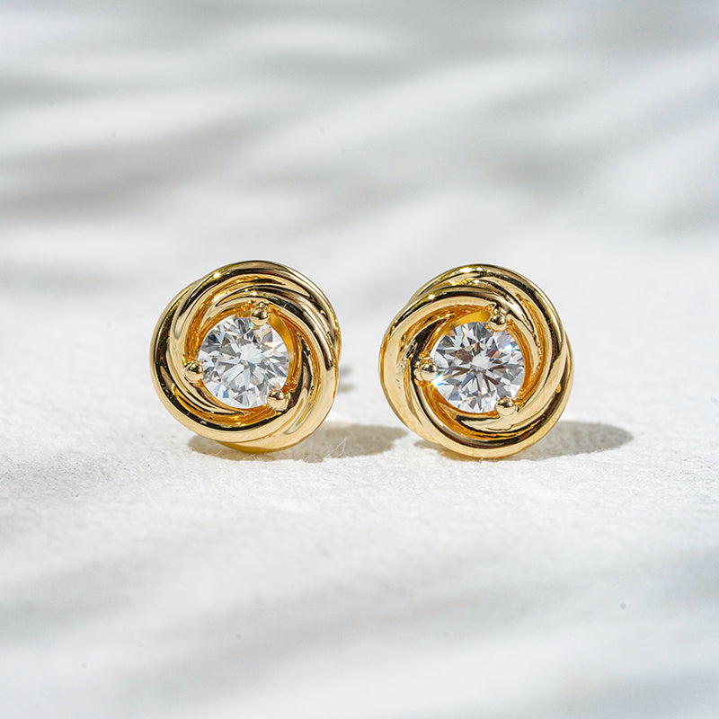 Gold-Framed Round Lab Diamond Stud Earrings, view 10