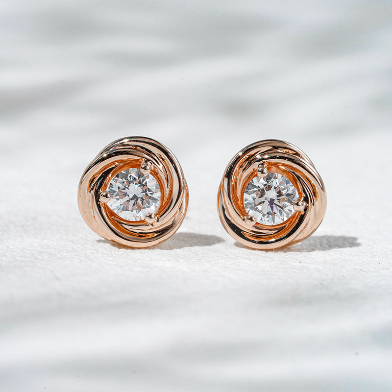 Gold-Framed Round Lab Diamond Stud Earrings, view 6