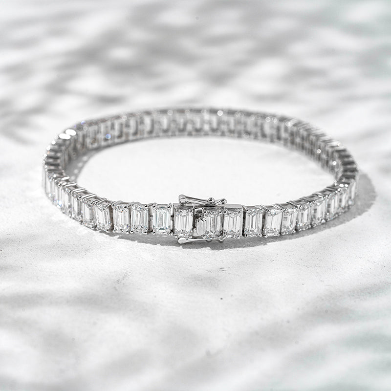 3*5mm, 15ct Emerald Cut Diamond Tennis Bracelet in 18K Solid White Gold