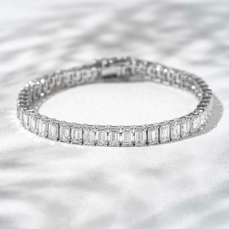 3*5mm, 15ct Emerald Cut Diamond Tennis Bracelet in 18K Solid White Gold