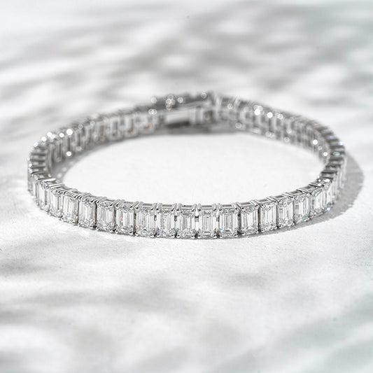 3*5mm, 15ct Emerald Cut Diamond Tennis Bracelet in 18K Solid White Gold