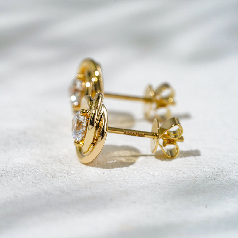 Gold-Framed Round Lab Diamond Stud Earrings, view 12