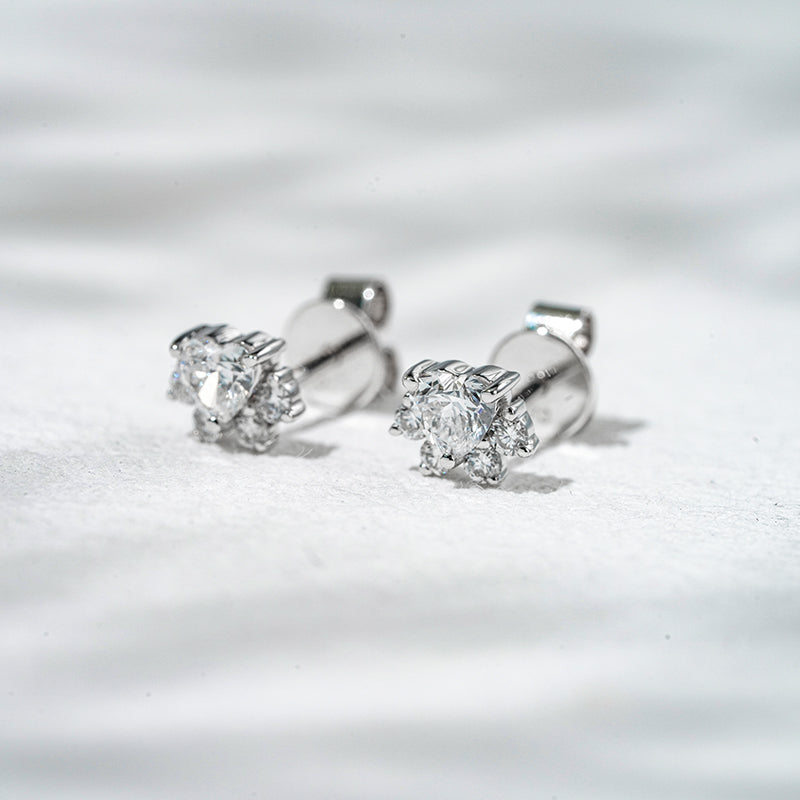 Paw Print Lab Diamond Stud Earrings, view 8