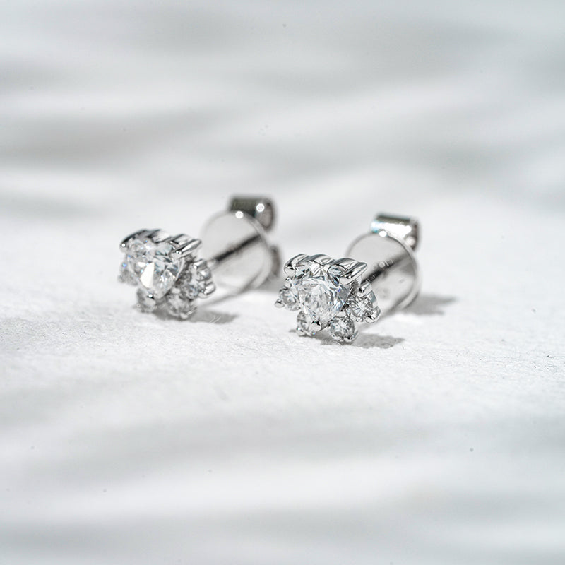 Lab-Diamond Paw Earrings in 18K Solid White Gold