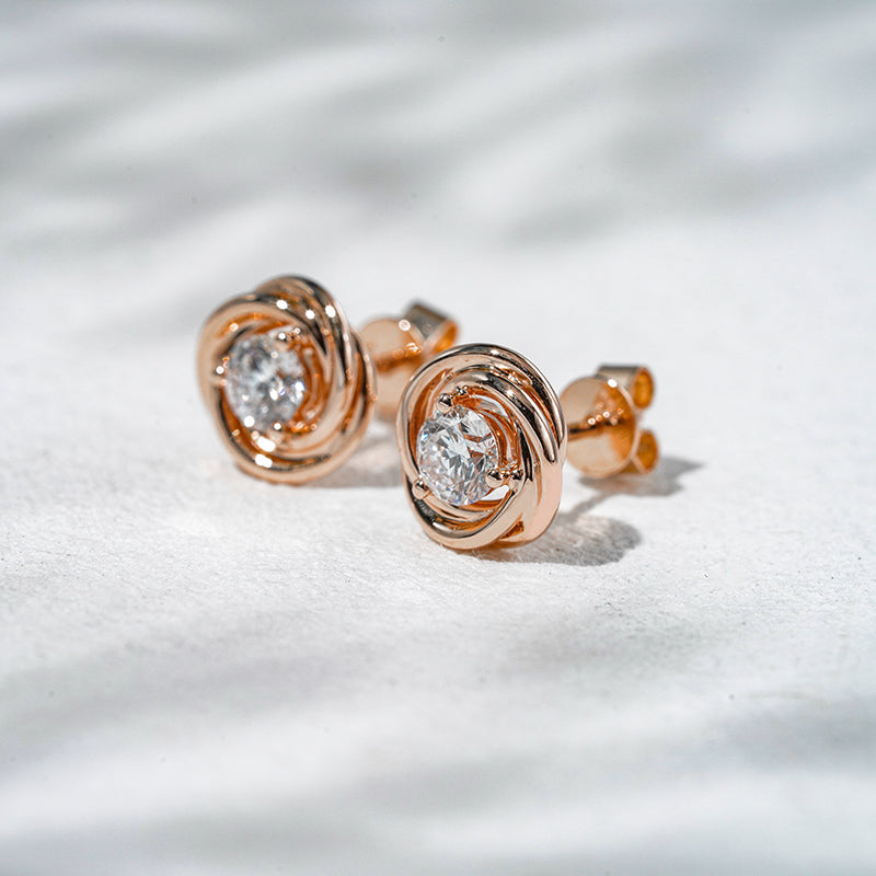 Gold-Framed Round Lab Diamond Stud Earrings, view 7