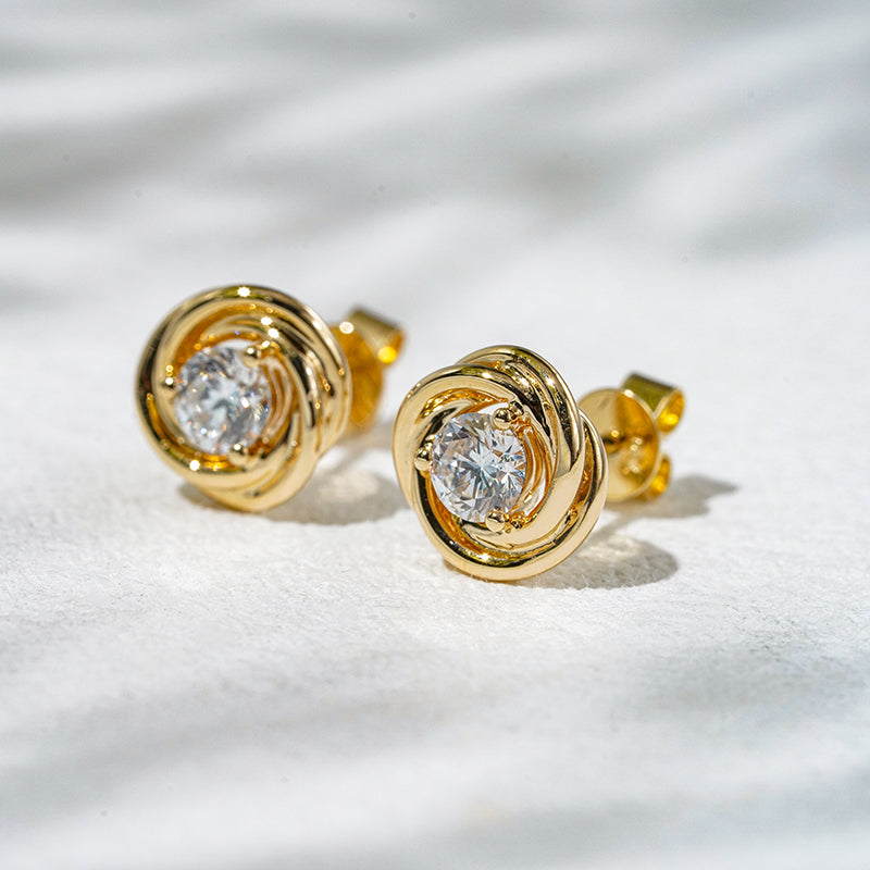 Gold-Framed Round Lab Diamond Stud Earrings, view 11