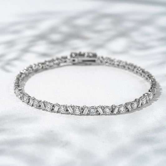 3mm, 6ct Round and Baguette Cut Diamond Tennis Bracelet in 18K Solid White Gold