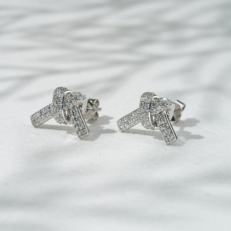 Lab-Diamond Knot Earrings in 14K Solid Yellow/White Gold