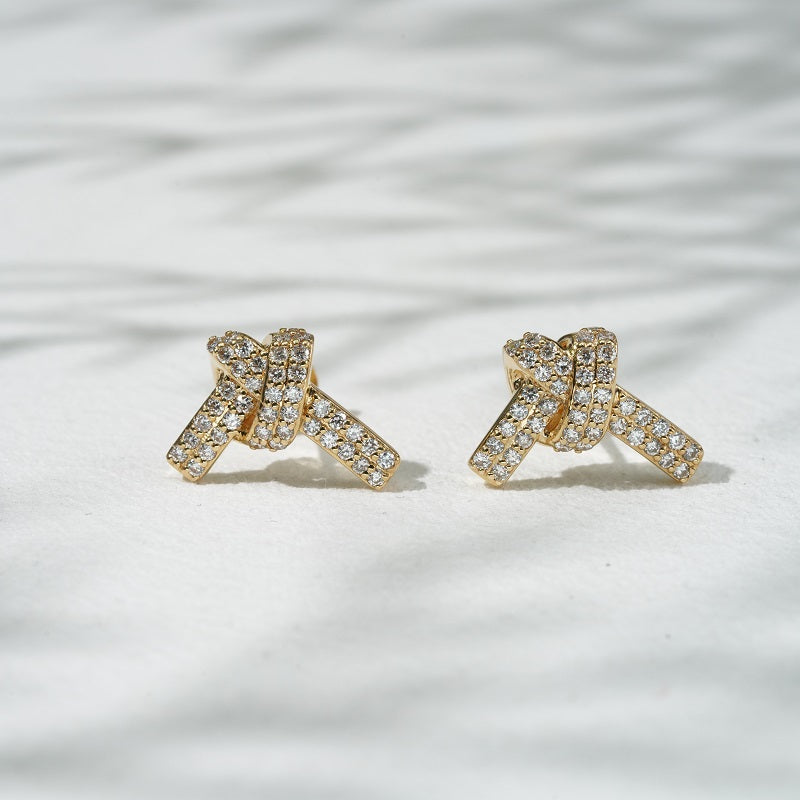 Lab-Diamond Knot Earrings in 14K Solid Yellow/White Gold