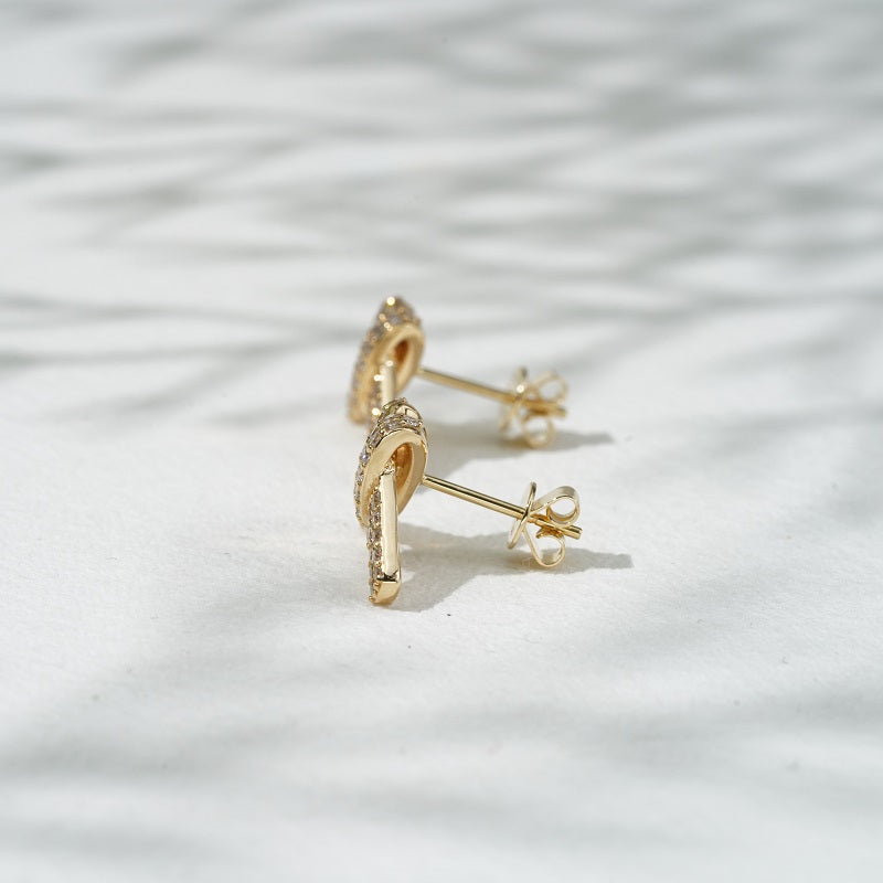 Lab-Diamond Knot Earrings in 14K Solid Yellow/White Gold