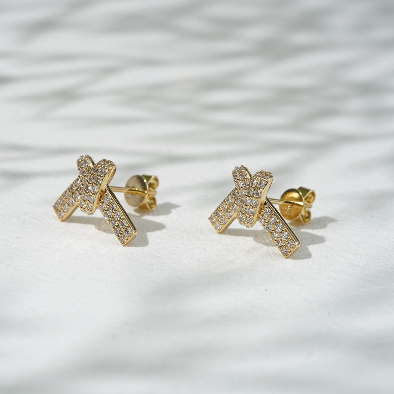 Lab-Diamond Knot Earrings in 14K Solid Yellow/White Gold