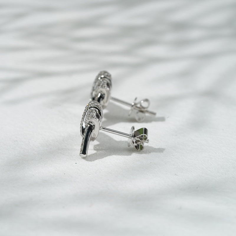 Lab-Diamond Knot Earrings in 14K Solid Yellow/White Gold