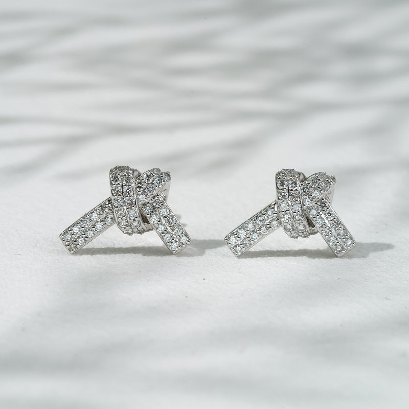 Lab-Diamond Knot Earrings in 14K Solid Yellow/White Gold