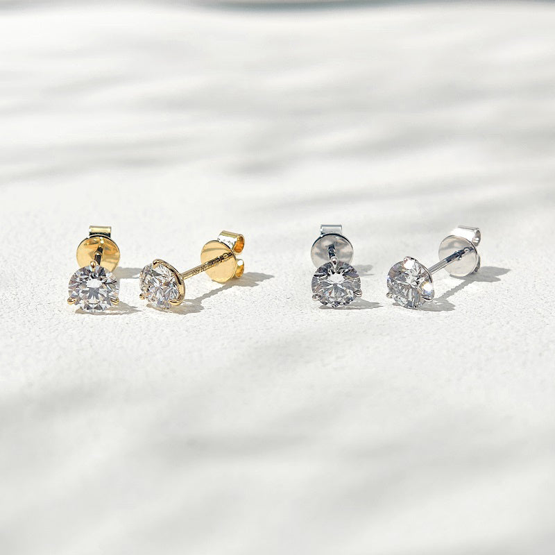 5mm, 1.00ct total Classic Three-Prong Martini Diamond Earrings in 18K Solid White/Yellow/Rose Gold