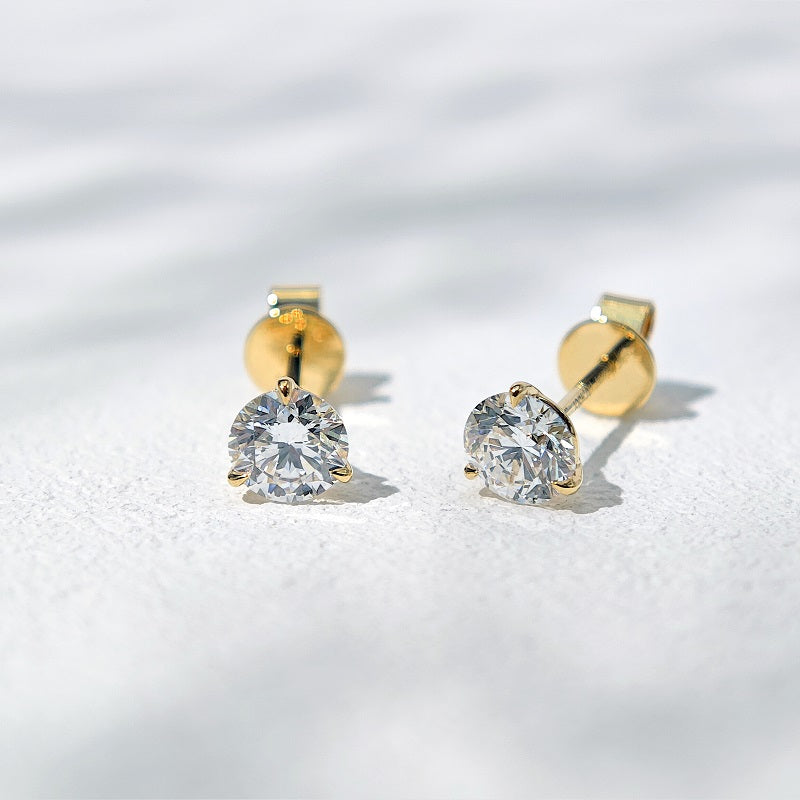 5mm, 1.00ct total Classic Three-Prong Martini Diamond Earrings in 18K Solid White/Yellow/Rose Gold