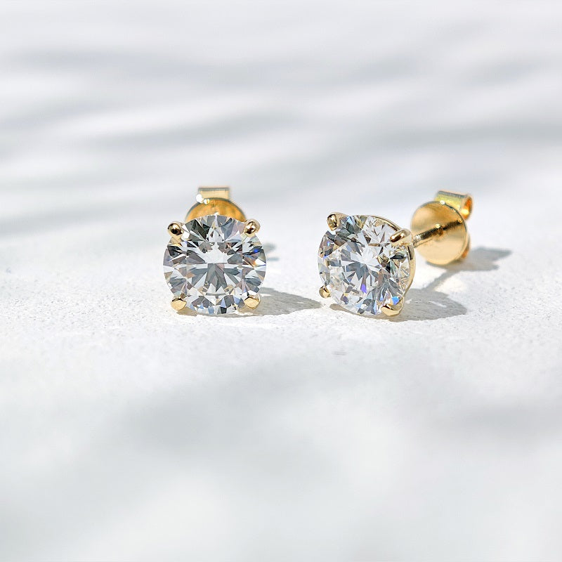 5mm, 1.00ct total Classic Four-Prong Diamond Earrings in 18K Solid White/Yellow/Rose Gold