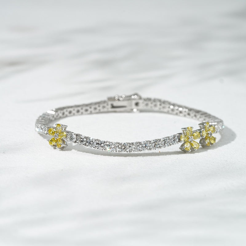 Yellow Flower Lab Diamond Tennis Bracelet, view 3