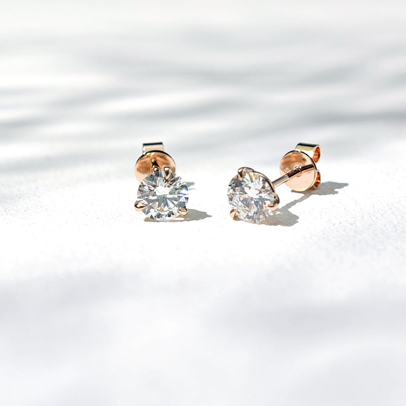 5mm, 1.00ct total Classic Three-Prong Martini Diamond Earrings in 14K Solid White/Yellow/Rose Gold