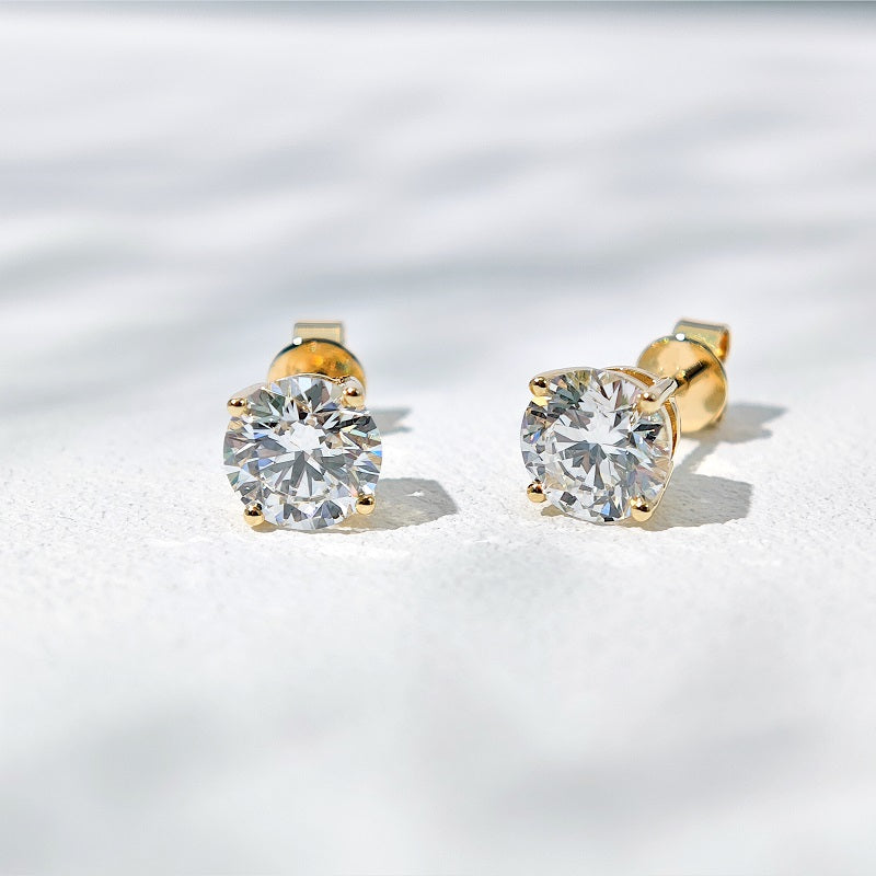 6.5mm, 2.00ct total Classic Four-Prong Diamond Earrings in 18K Solid White/Yellow/Rose Gold