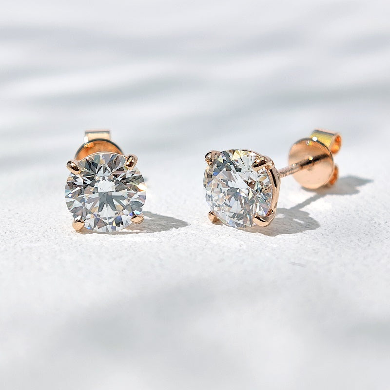 5mm, 1.00ct total Classic Four-Prong Diamond Earrings in 18K Solid White/Yellow/Rose Gold