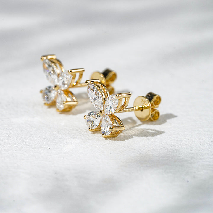 Lab-Diamond Marquise/Pear Cut Butterfly Earrings in 18K Gold