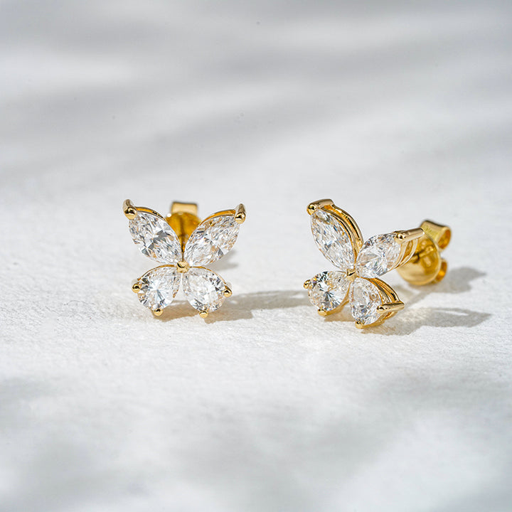 Lab-Diamond Marquise/Pear Cut Butterfly Earrings in 18K Gold