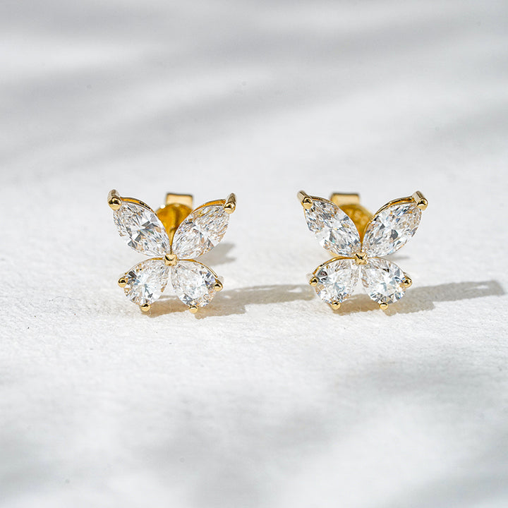 Lab-Diamond Marquise/Pear Cut Butterfly Earrings in 18K Gold