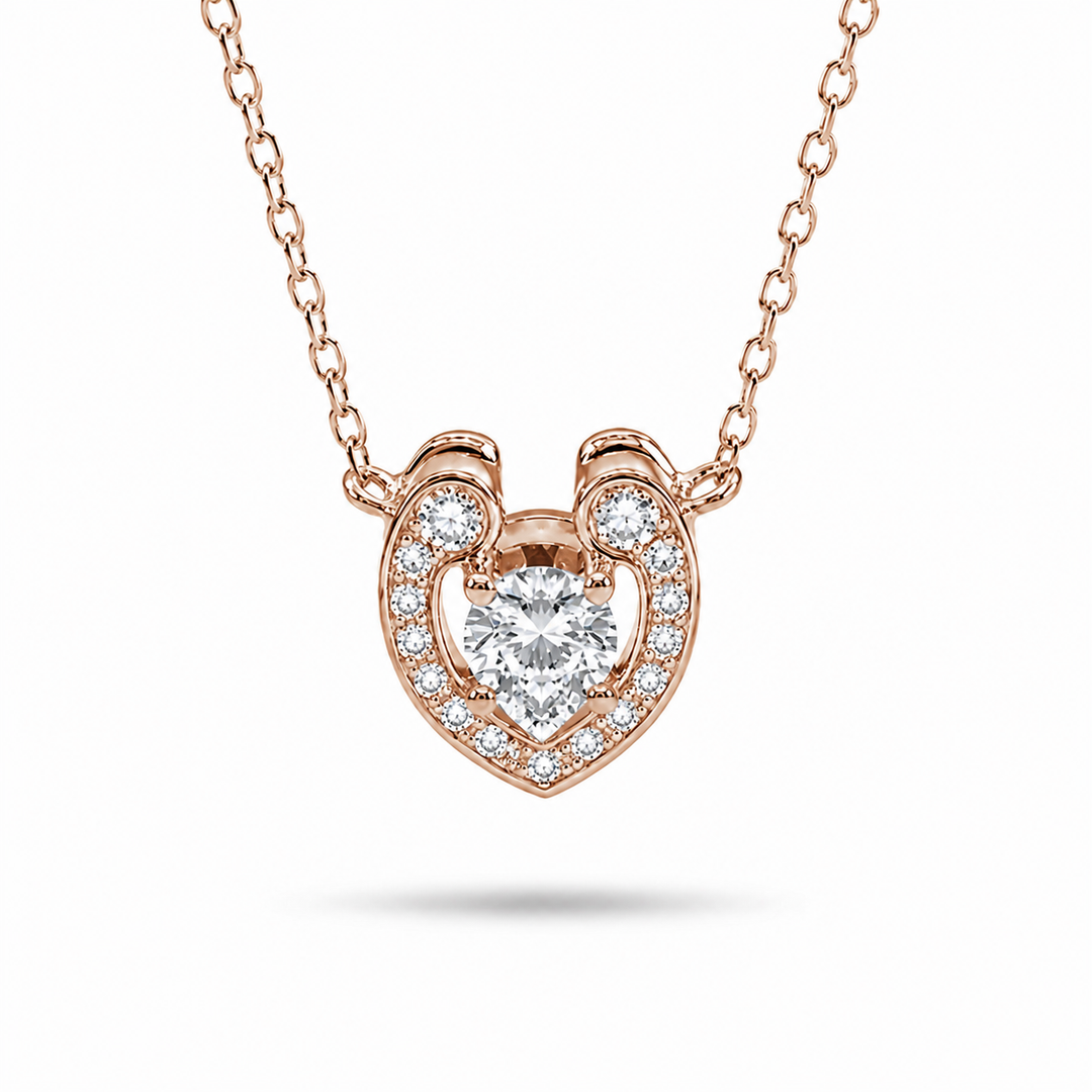 6mm, 0.4ct Round Cut Lab Diamond Open Heart Pendant Necklace